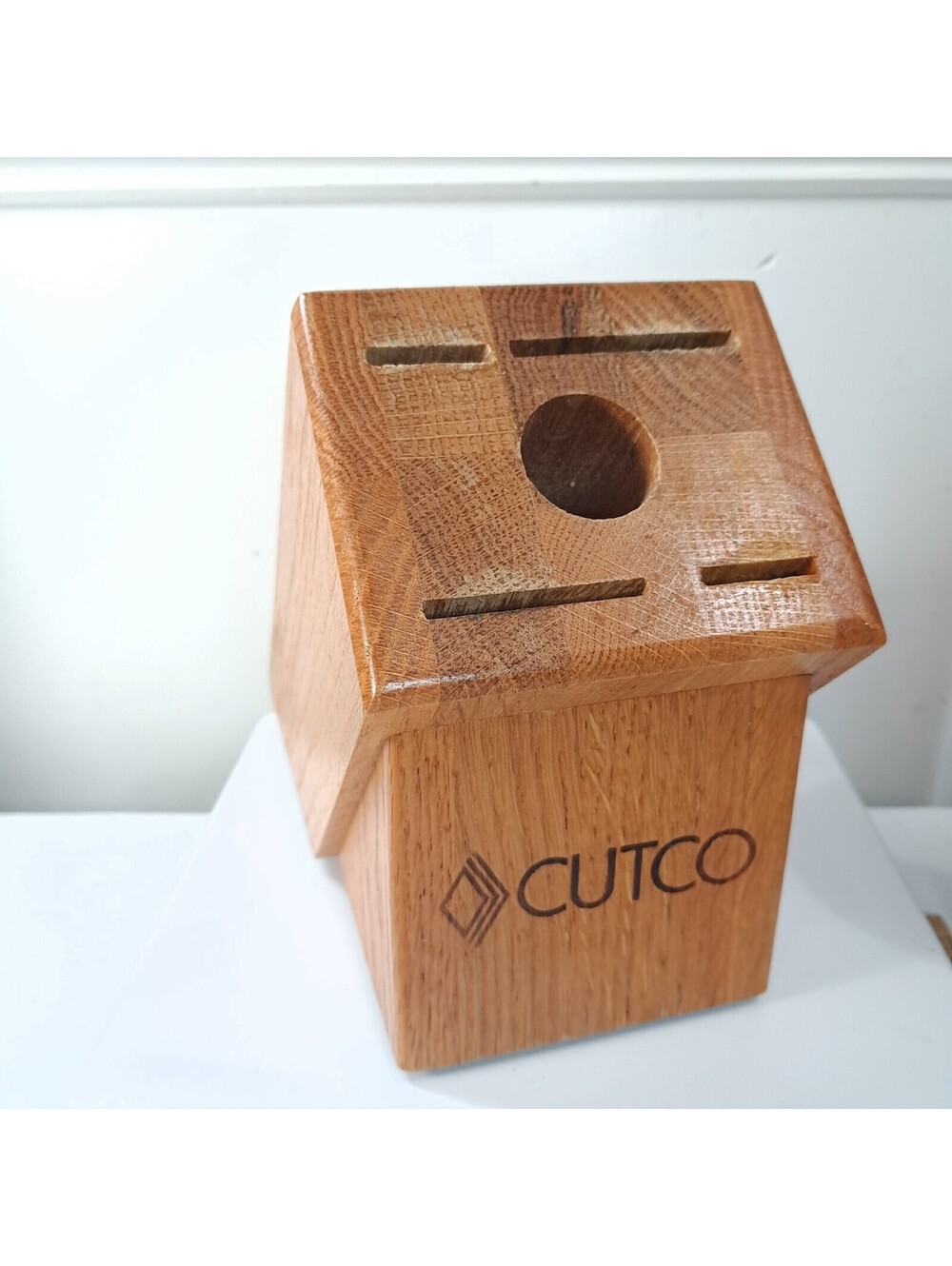 Vintage Cutco 5 Slot Knife Block Holder Wooden Wood Honey Oak knives